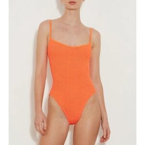 Hunza G L Pamela One Piece Swimsuit Crinkle EUC Size One Size Orange